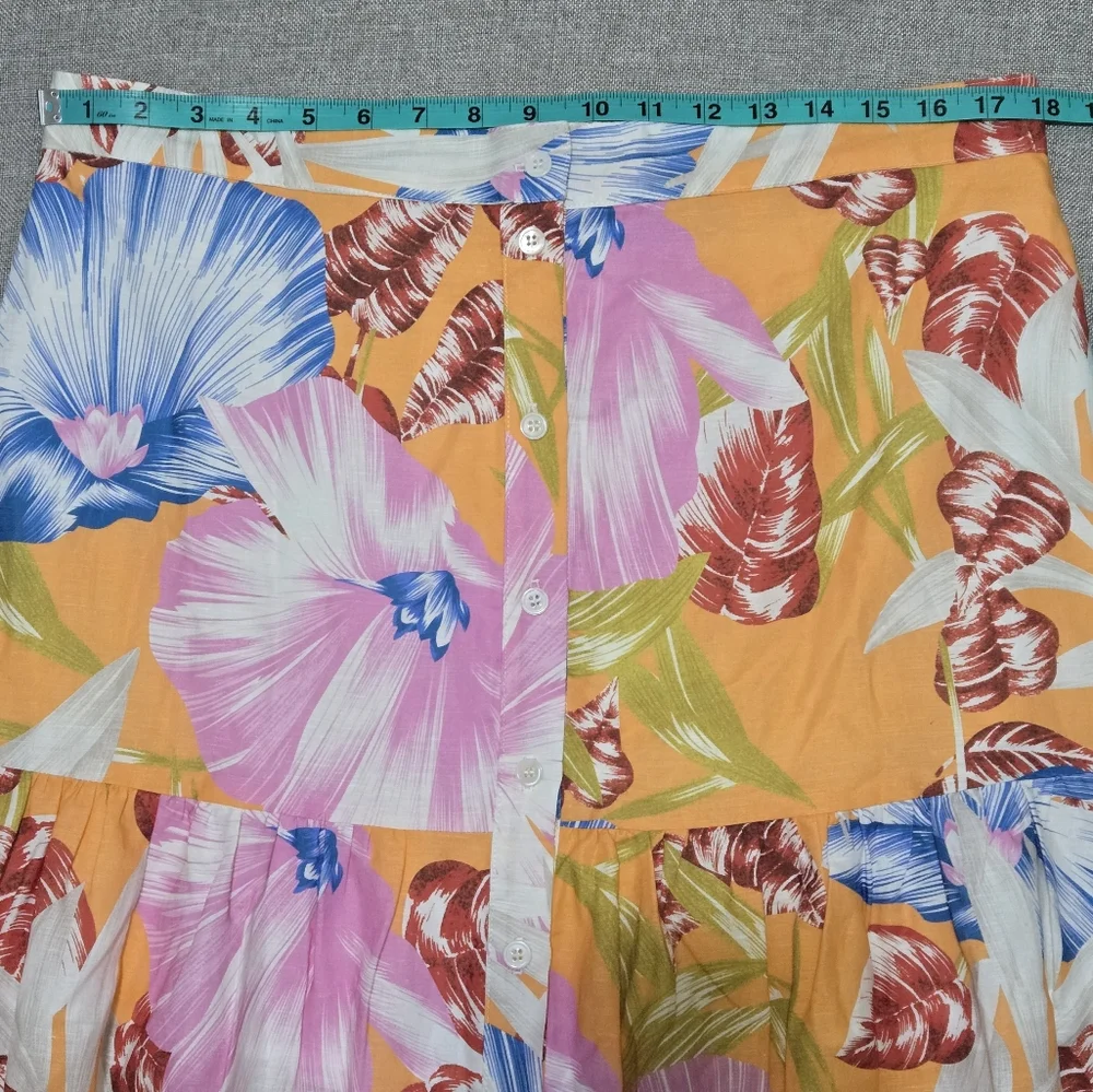 NEVER A WALLFLOWER Tropical Print Tiered Maxi Skirt Button Down Cotton Size XL - Picture 6 of 10